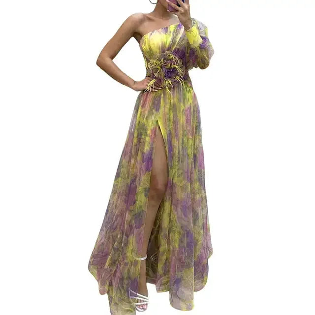 Women’s One-Shoulder Tie-Dye Gown
