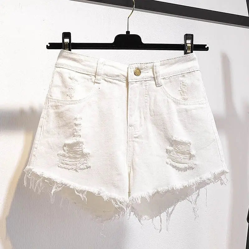 High-Waist Ruffled Denim Shorts – Loose A-Line Fit