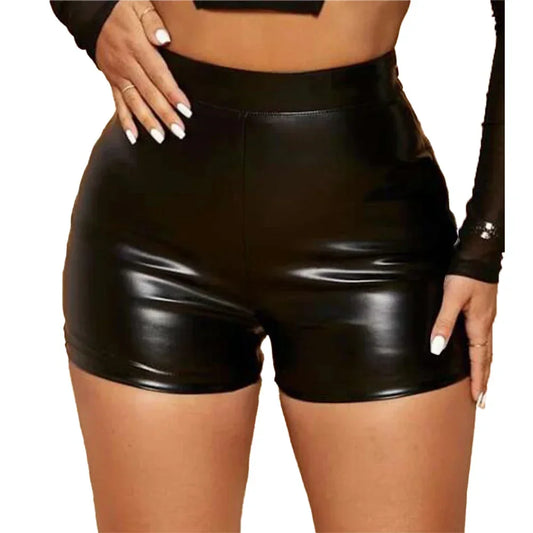 Sexy High-Waist Faux Leather Shorts – Women's Shiny Tight Mini Pants for Nightclub & Party Wear