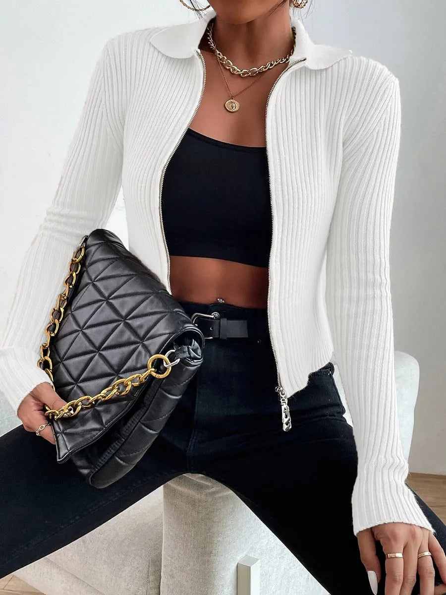 ZipMuse Ribbed Crop Cardigan
