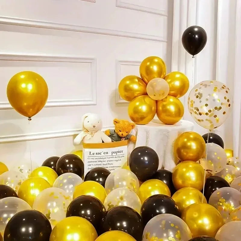 16pcs Black Metallic Sequin Balloons – Party Balloons for Birthday, Wedding & Graduation Decor