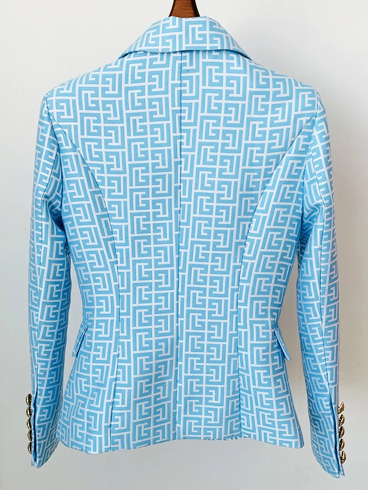 2024 High Street Women's Double Breasted Lion Button Jacquard Blazer