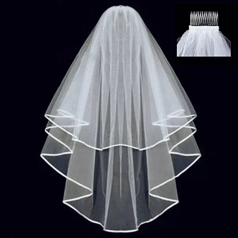 Simple Ribbon Edge Tulle Wedding Veil – Soft Comb Wedding Accessory