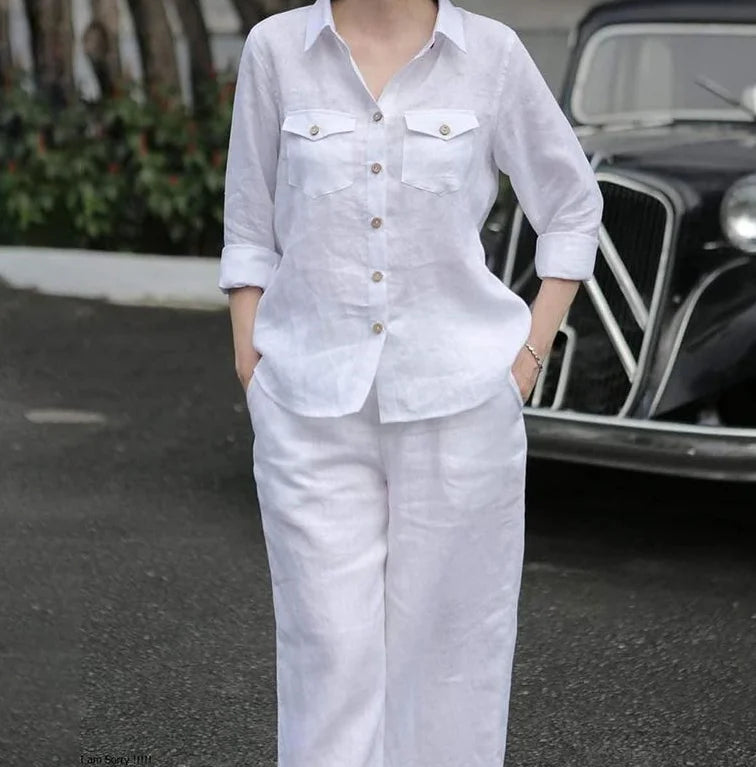 Women’s Elegant Lapel Shirt & Pants Set - Autumn Work Tracksuit