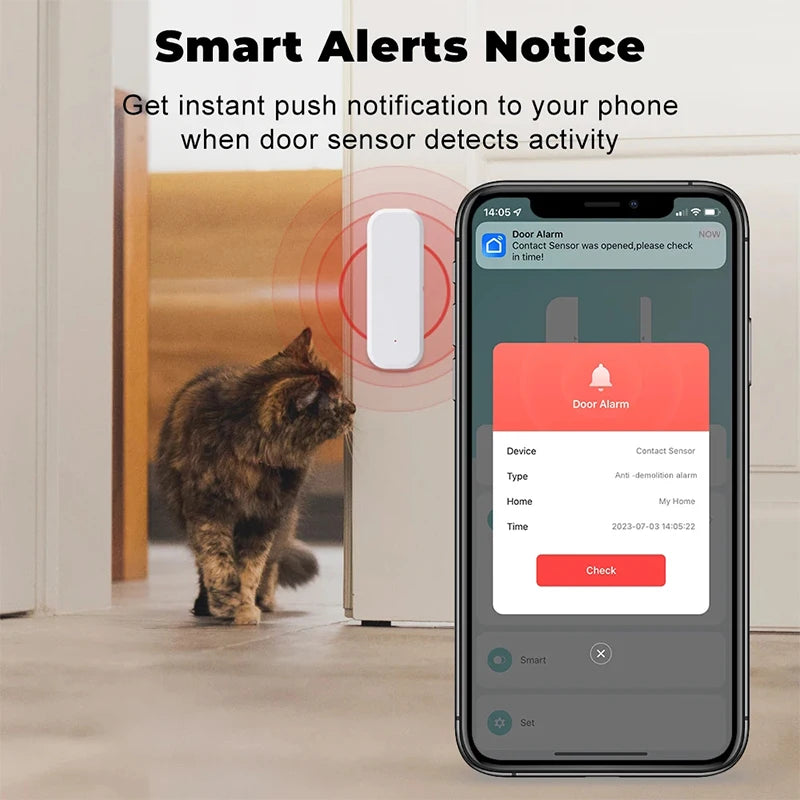 Tuya WiFi Smart Door & Window Sensor – Security Alarm System Compatible with Alexa & Google Home