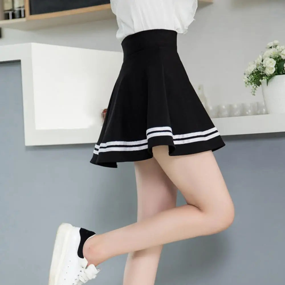 High-Waist Pleated Mini School Skirt