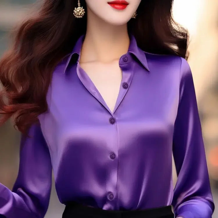 Elegant Polo-Neck Blouse – Button-Up, Long Sleeve