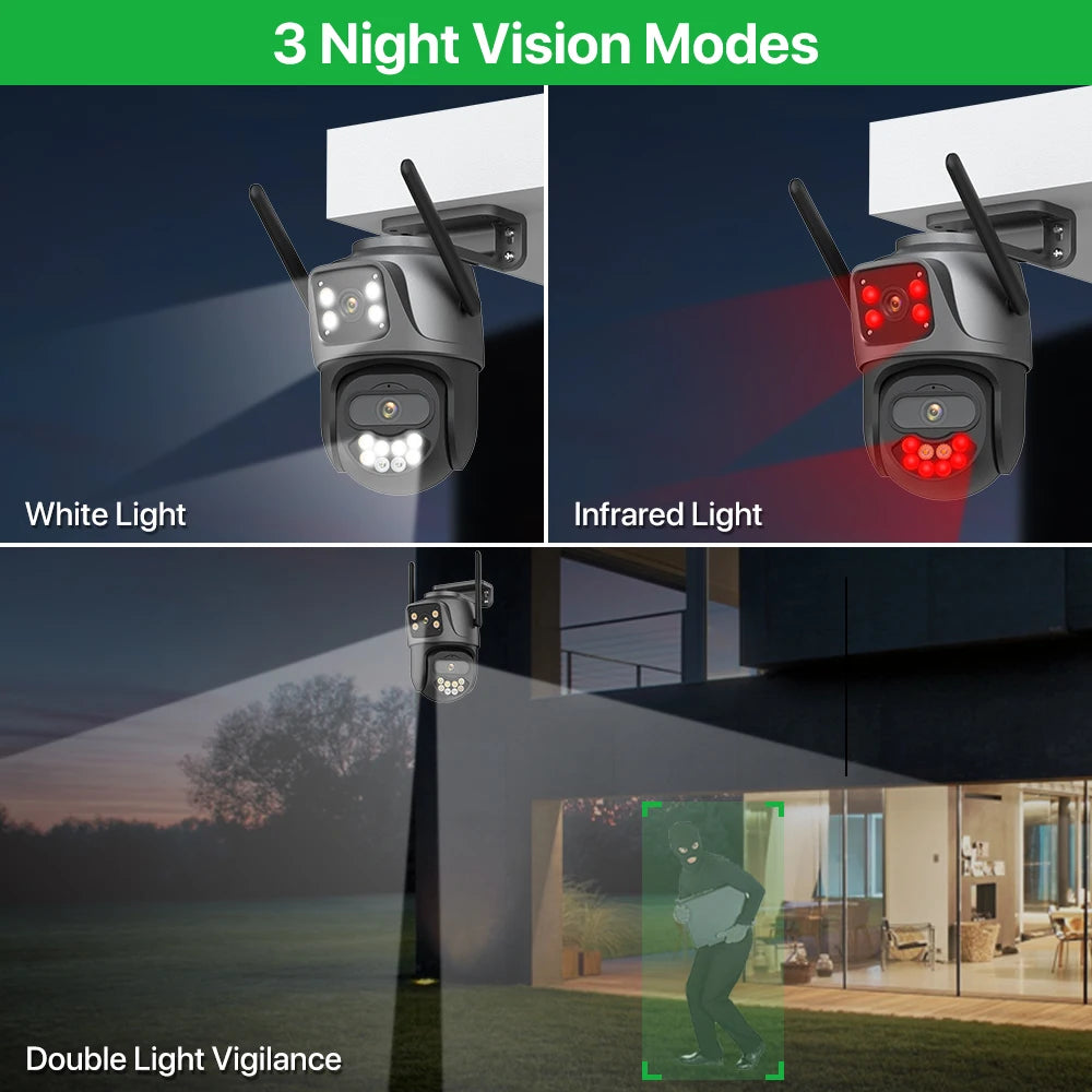 HD Outdoor 6K IP Camera with 9MP, Three-Lens External WiFi, Dual Screen 4K 8MP PTZ Security Camera, Auto Tracking Surveillance with iCSee