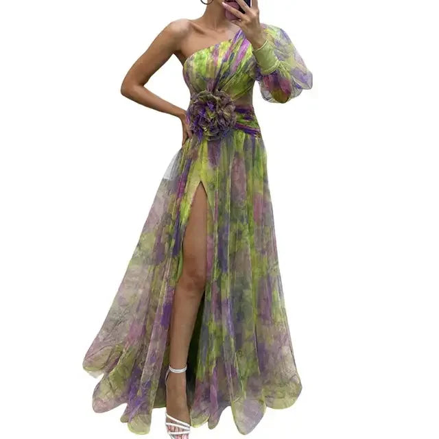 Women’s One-Shoulder Tie-Dye Gown