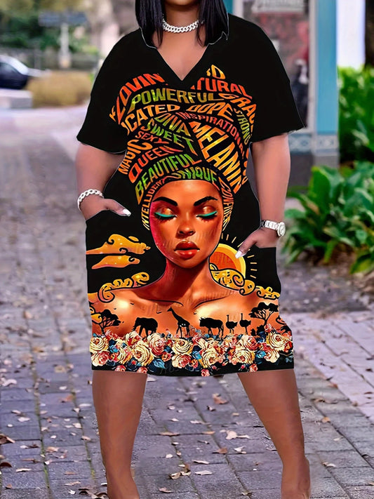 CurveBloom V-Neck Dress