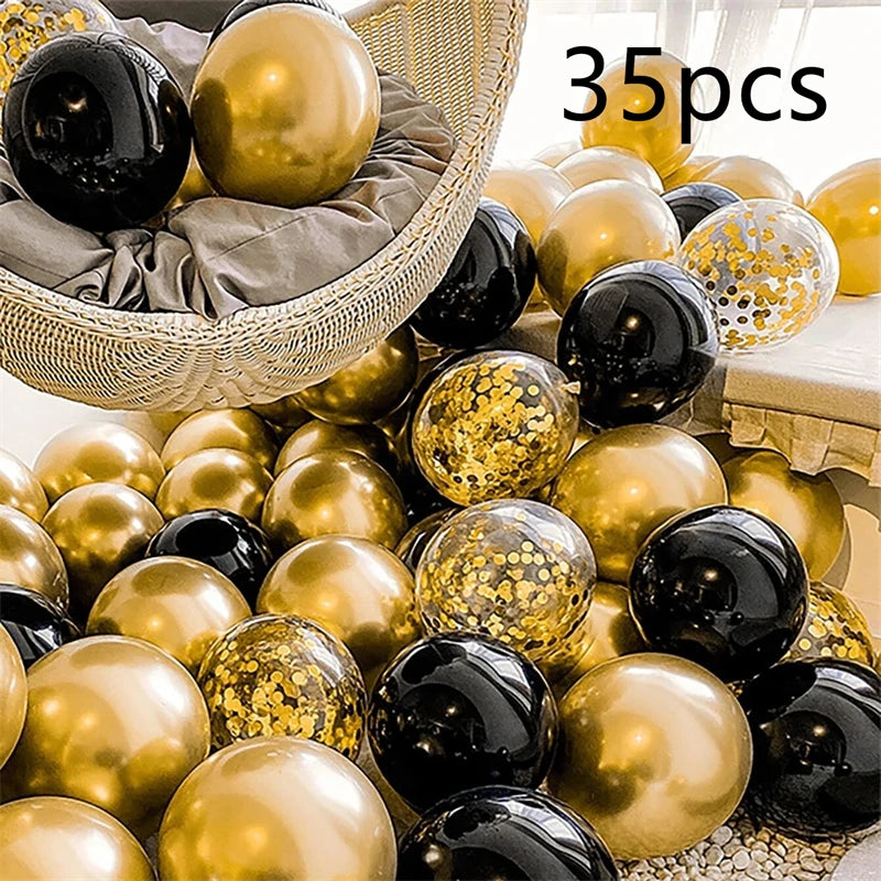 16pcs Black Metallic Sequin Balloons – Party Balloons for Birthday, Wedding & Graduation Decor