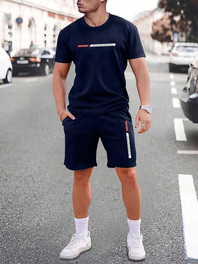 Men’s Urban Street Crew Neck Short Sleeve Set — Casual Top & Shorts