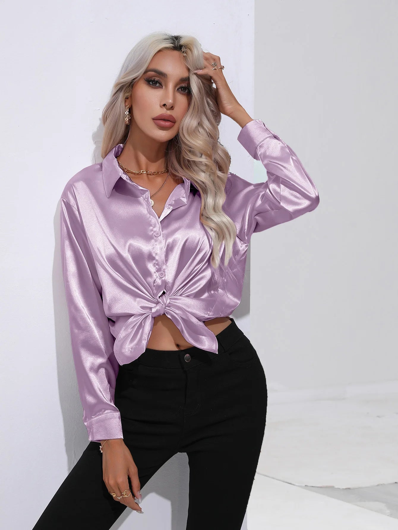 SatinGrace Button Blouse