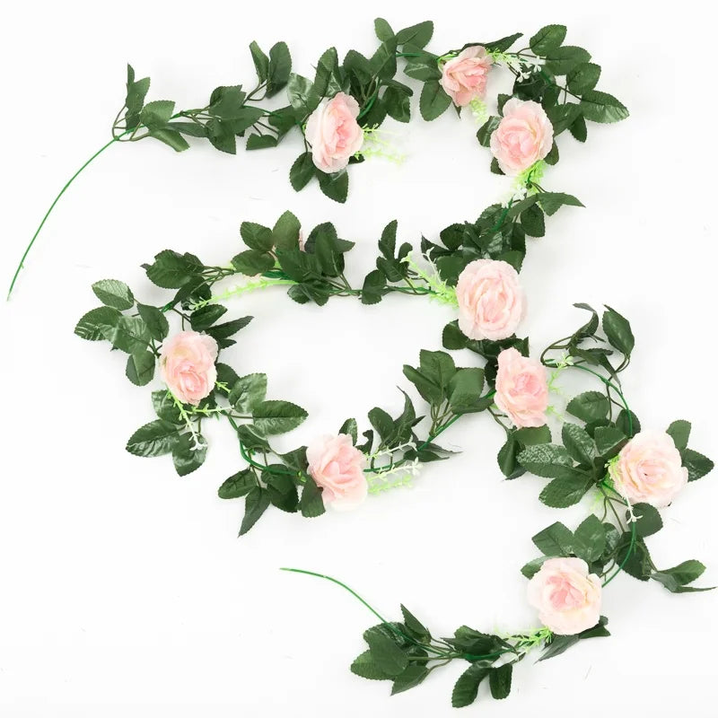 Artificial Rose Garland Vine – Silk Hanging Flowers with Leaves for Wedding, Wall & Home Decoration