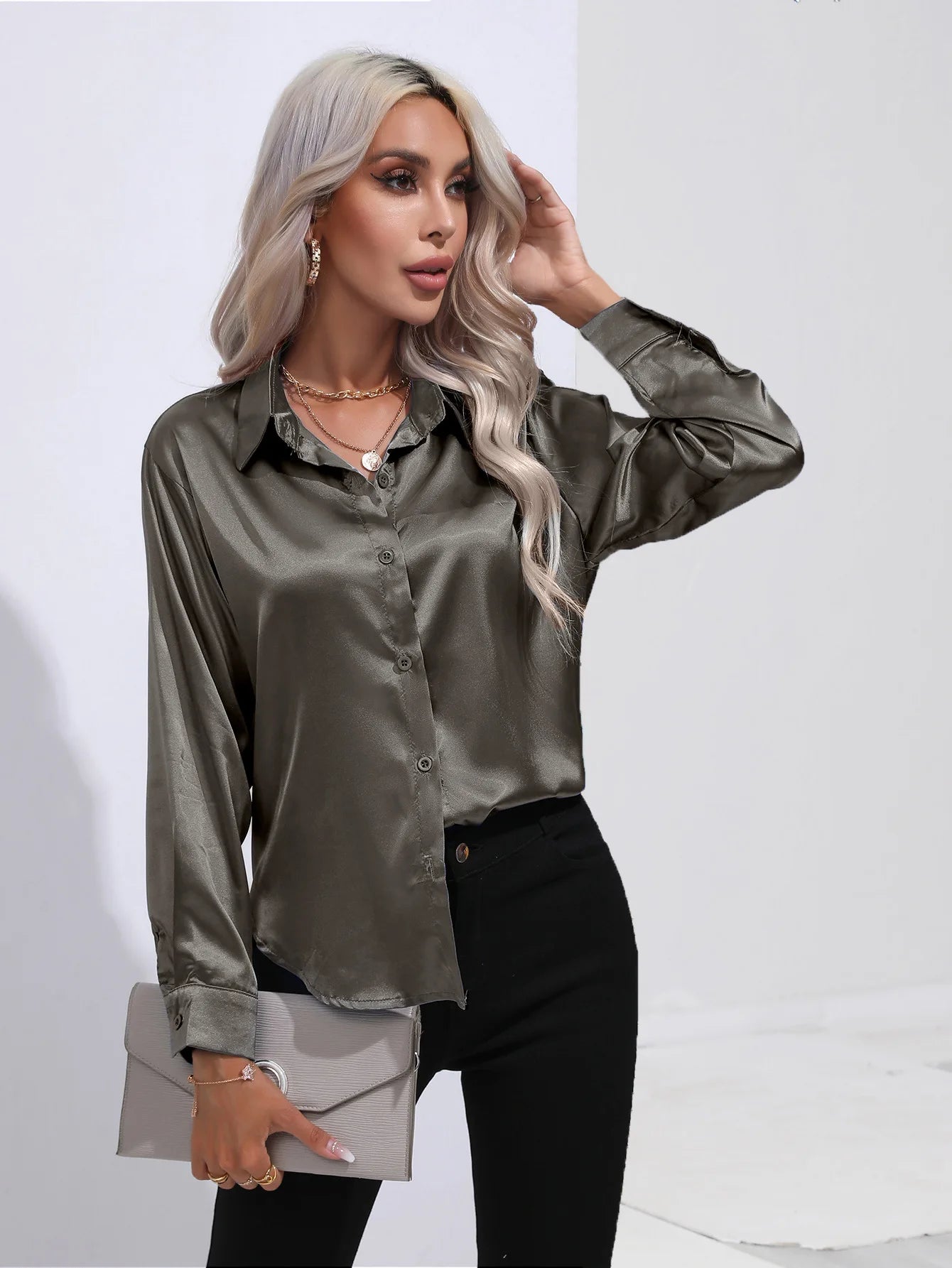SatinGrace Button Blouse