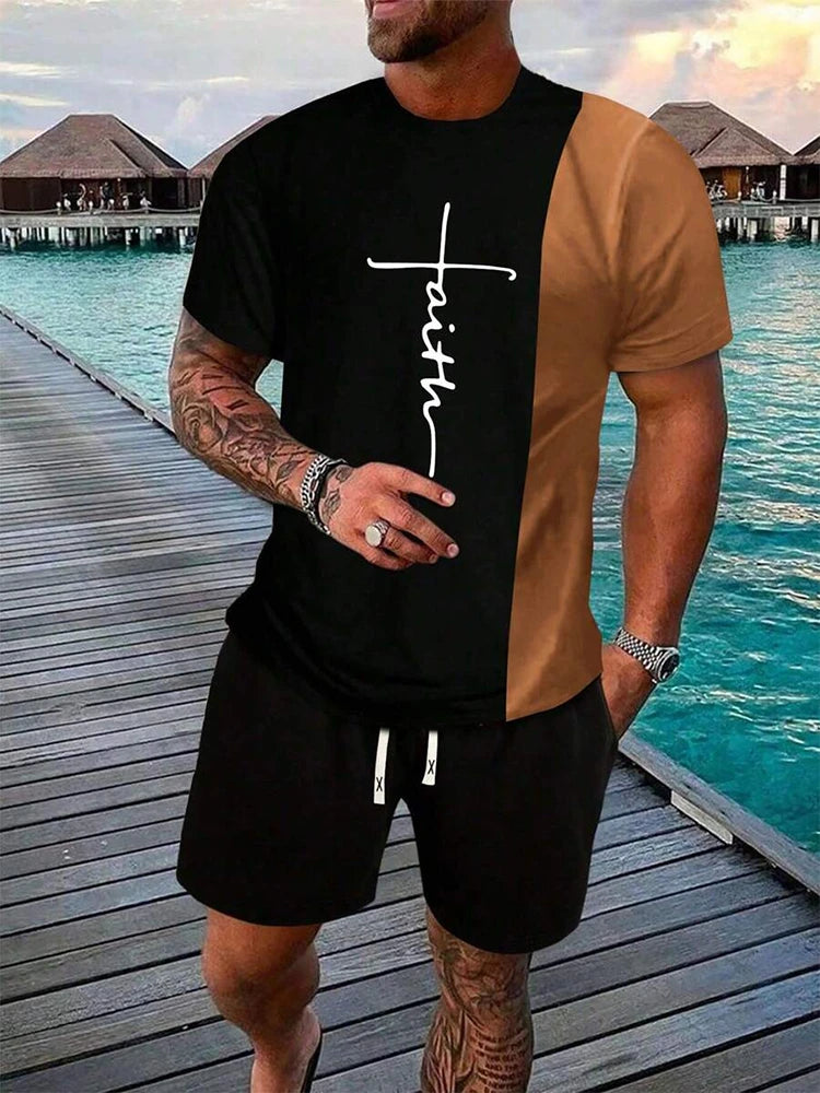 Men’s Urban Street Crew Neck Short Sleeve Set — Casual Top & Shorts