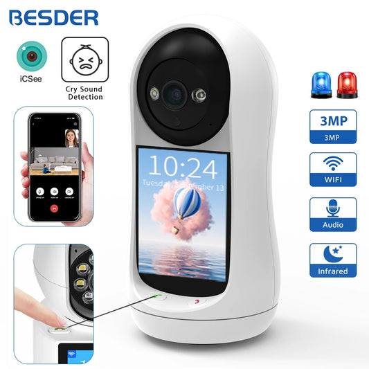 BESDER Baby Care 3MP PTZ Camera with IPS Display & Night Vision