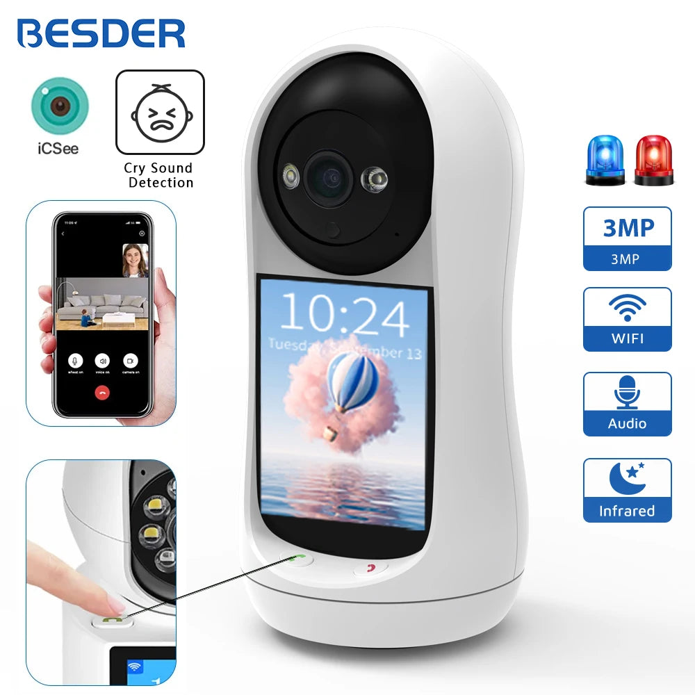 BESDER Baby Care 3MP PTZ Camera with IPS Display & Night Vision