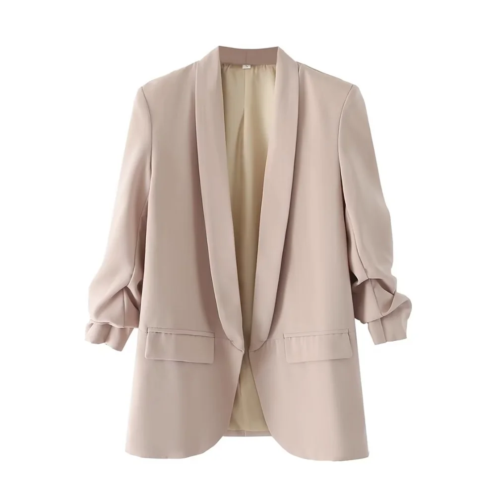 PB&ZA 2023 Spring Autumn Women's Pleated Sleeve Blazer