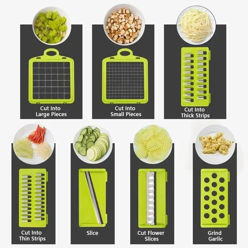 Vegetable Chopper Handle Food Grate 14/16 in 1 Multifunctional