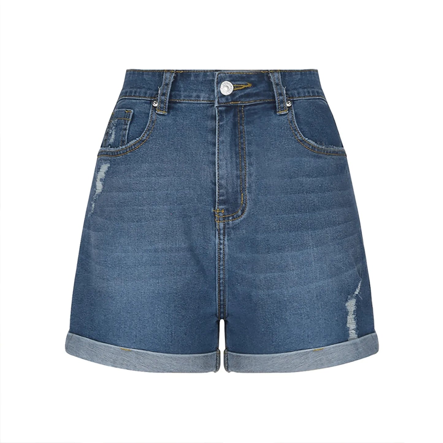 High-Waisted Stretchy Jean Cargo Shorts for Women - Ripped & Distressed