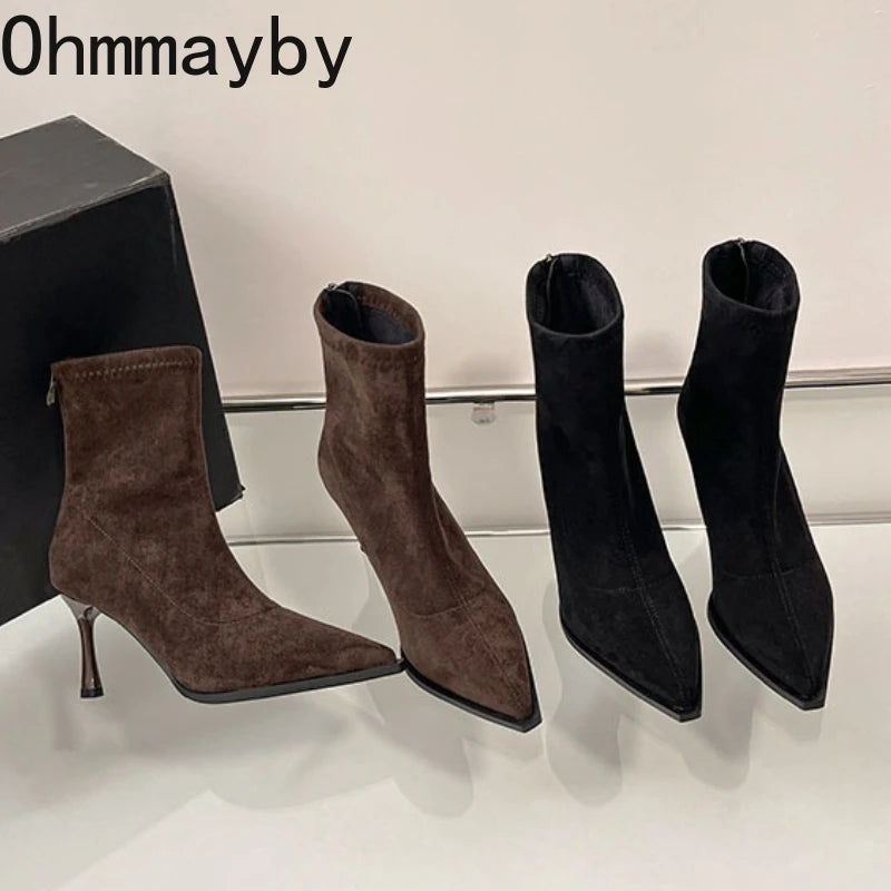 Elegant Pointed Toe High Heel Booties