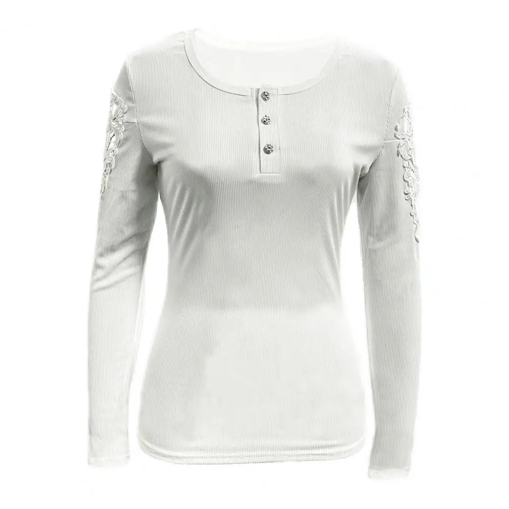 Elegant Lace Patchwork Round Neck Pullover Top for Women