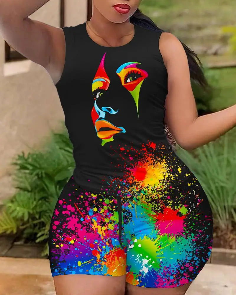 Women's Quick-Dry Two-Piece Set – Summer 2025 Casual Printed T-Shirt & Hot Pants for Sports & Fitness