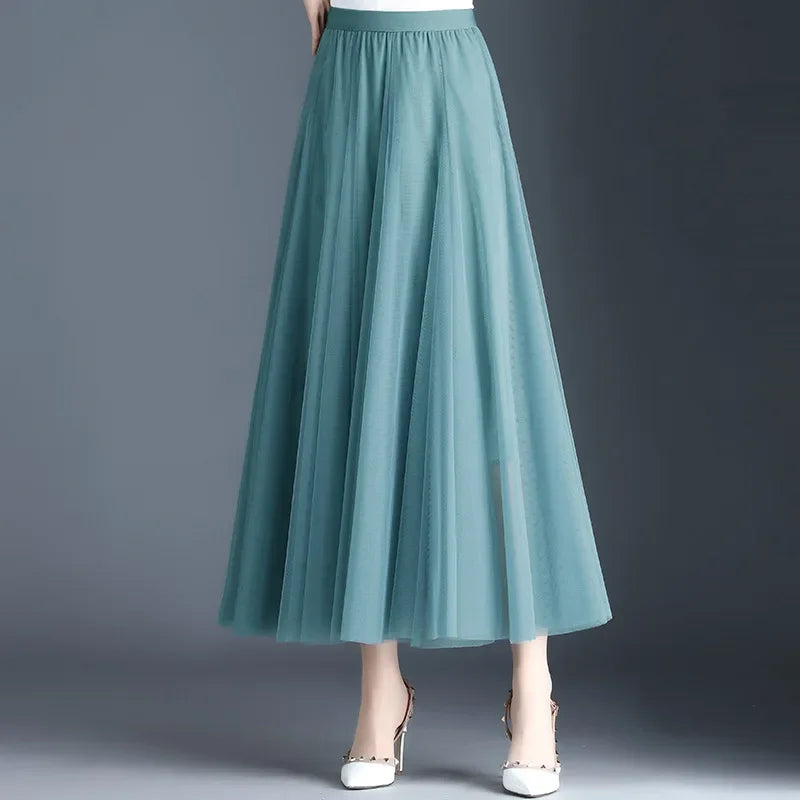 Grandiose 720-Degree A-Line Mesh Skirt – Elegant High-Waist Midi Dance Dress