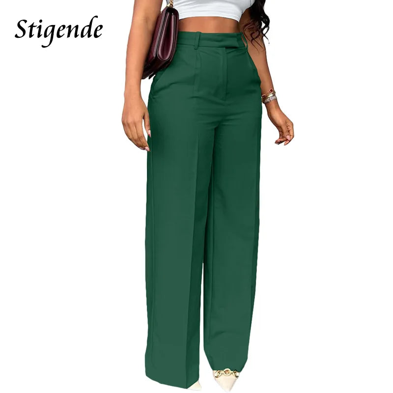 Wide-Leg Straight Dress Pants – Women's Loose Fit Mid-Waist Trousers for Office & Business Casual Wear