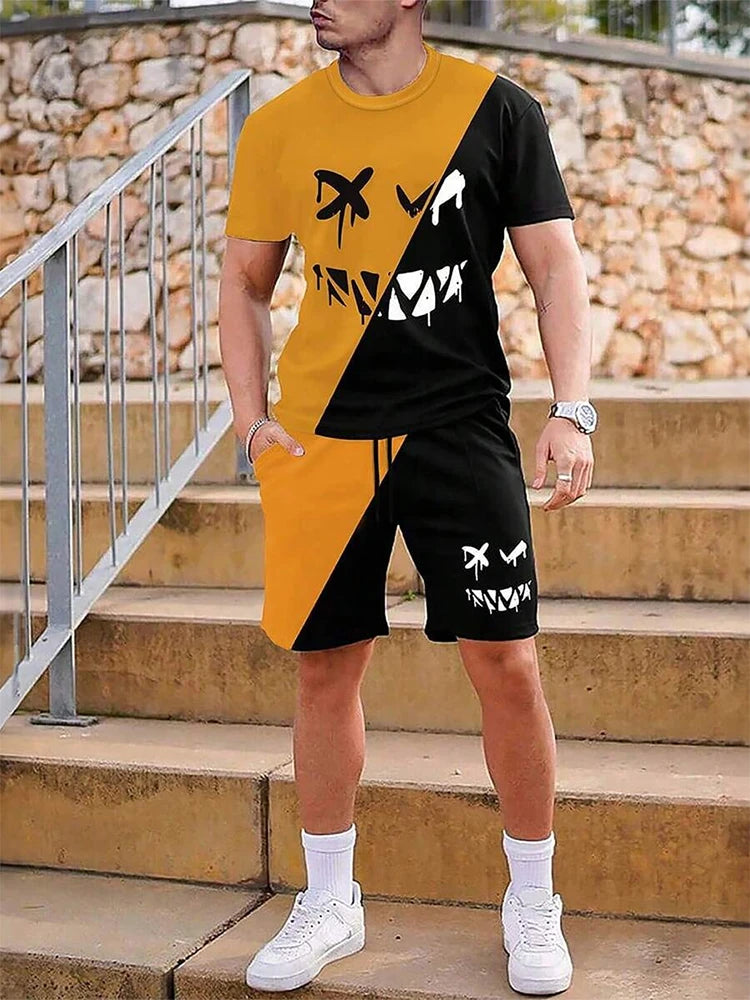 Men’s Urban Street Crew Neck Short Sleeve Set — Casual Top & Shorts