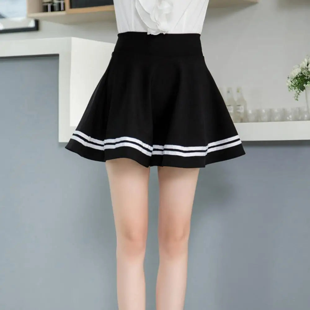 High-Waist Pleated Mini School Skirt