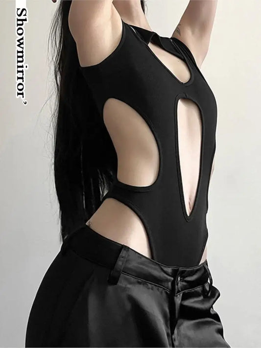 Gothic Y2K Sexy Hollow Out Patchwork Bodysuit Top