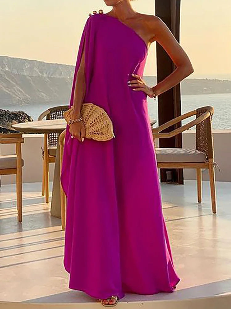 Elegant Patchwork One-Shoulder Maxi Dress