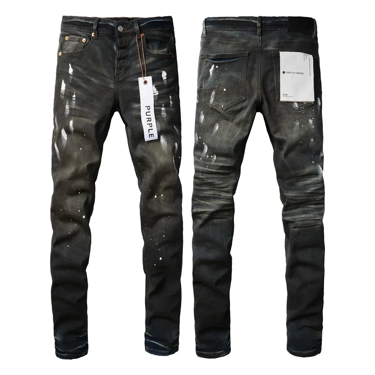 Purple Distressed High-Waist Jeans with Black Paint 2024