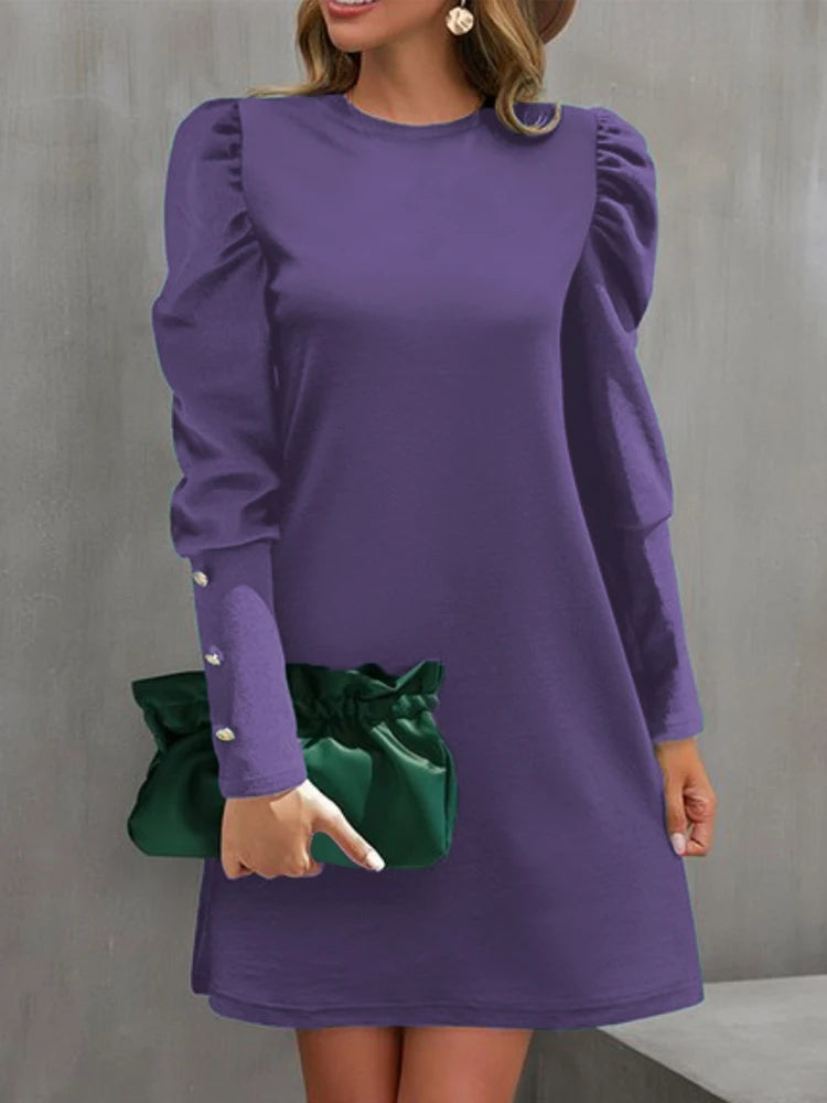 Elegant Autumn A-Line Midi Dress – Casual Loose Long Sleeve Black Dress for Women