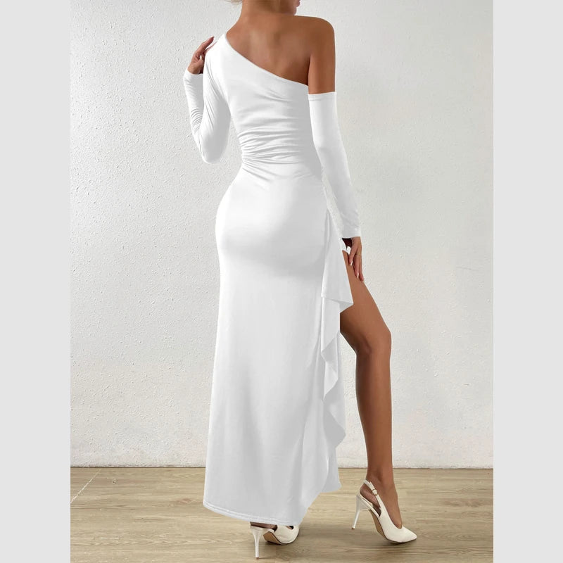 Elegant One-Shoulder Slit Evening Dress