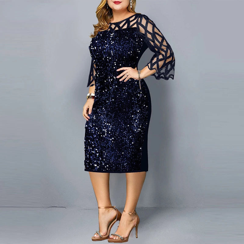 Elegant Plus Size Sequin Midi Dress