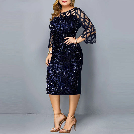 Elegant Plus Size Sequin Midi Dress