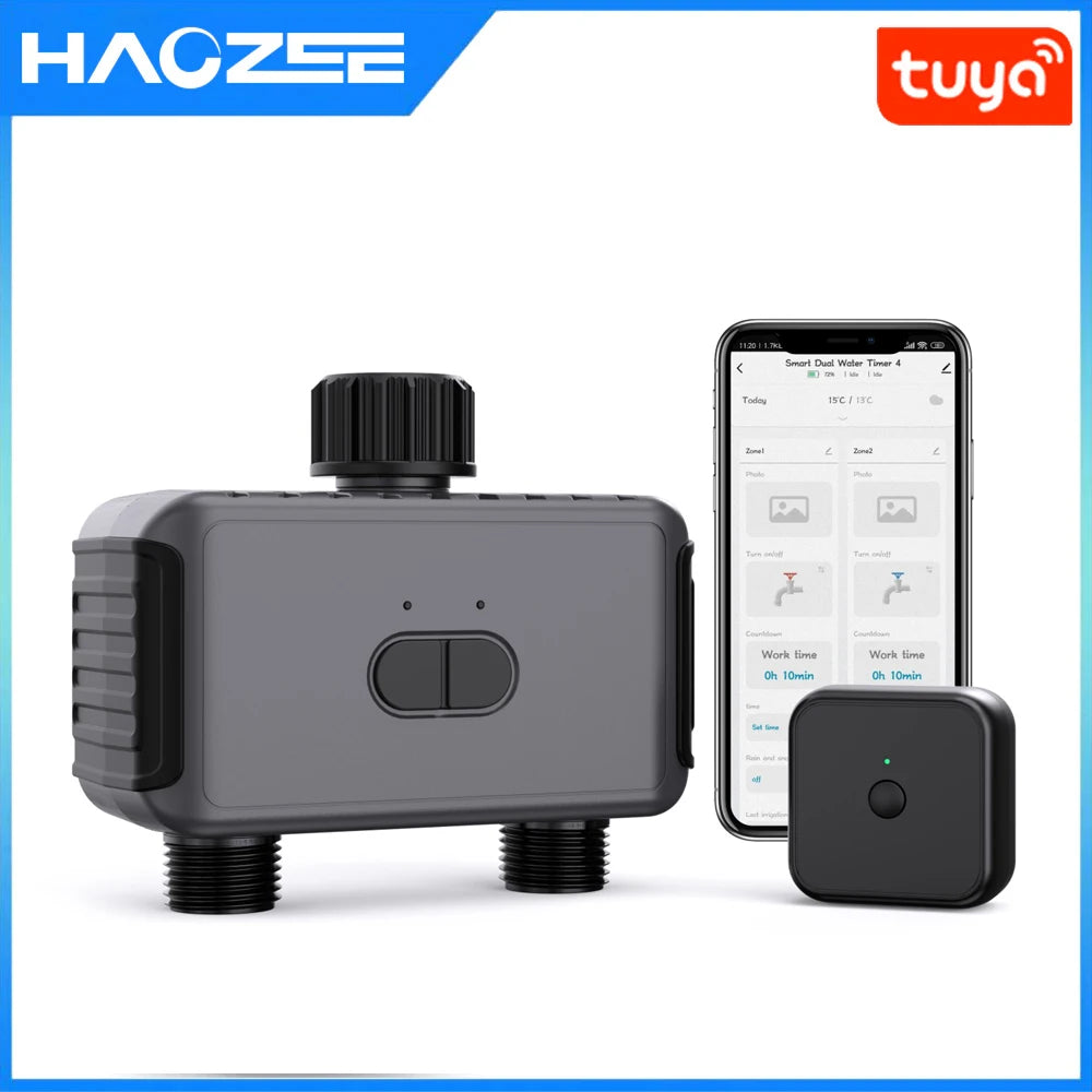 Tuya Smart Garden Watering Timer with 2 Outlets & Rain Delay Controller
