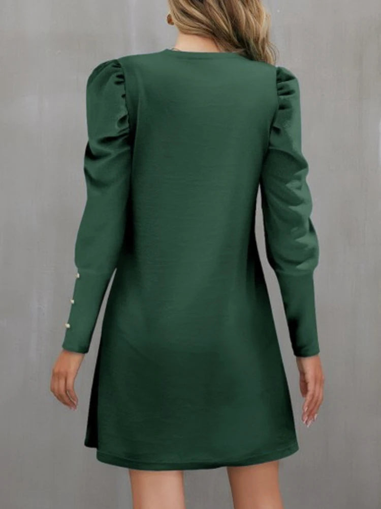 Elegant Autumn A-Line Midi Dress – Casual Loose Long Sleeve Black Dress for Women