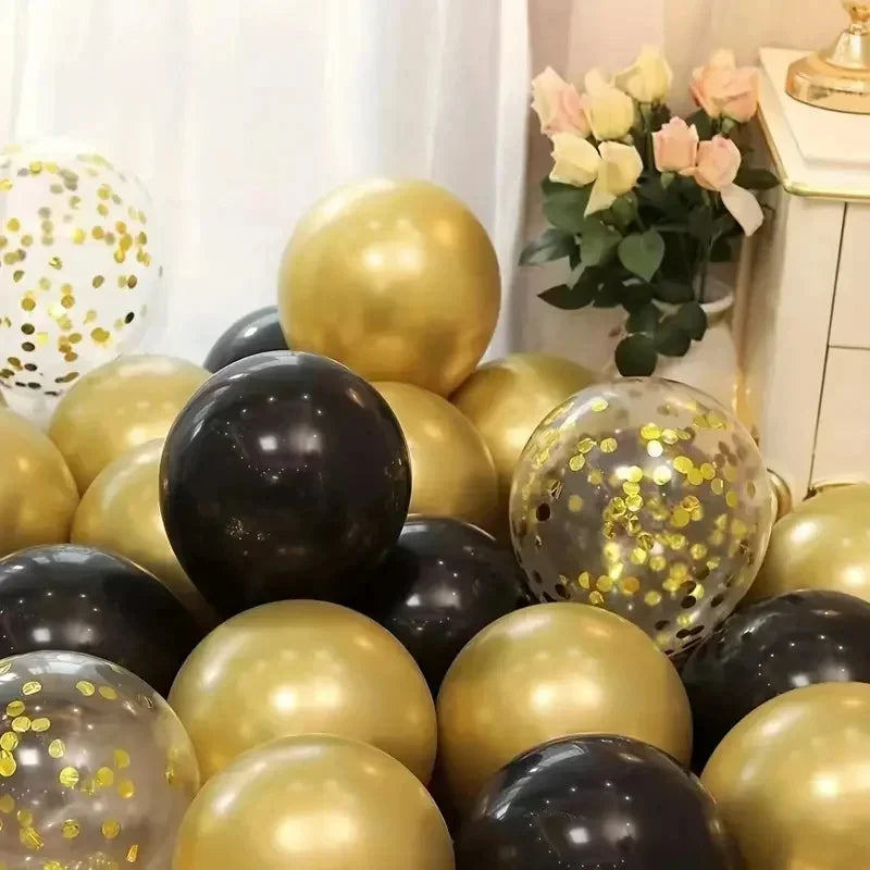 16pcs Black Metallic Sequin Balloons – Party Balloons for Birthday, Wedding & Graduation Decor