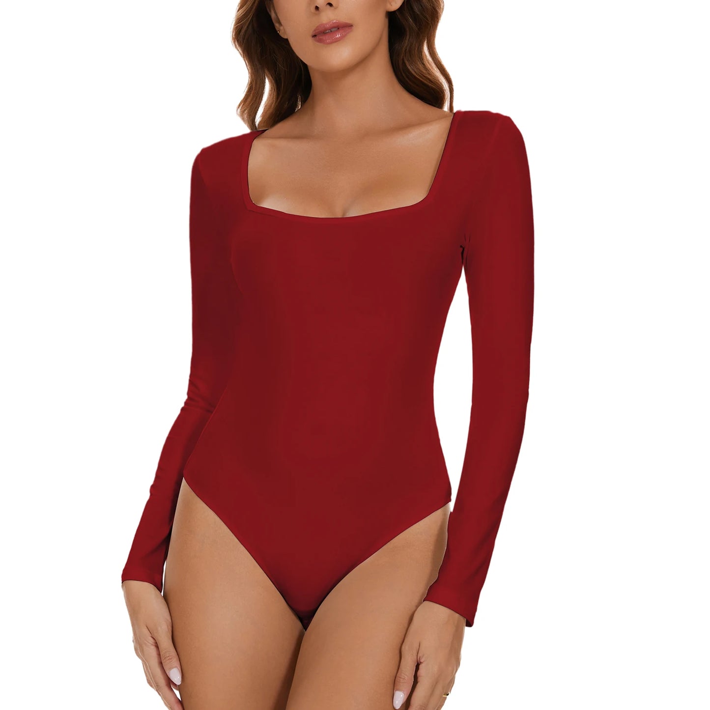 Square Neck Bodysuit – Long Sleeve, Tummy Control Shapewear