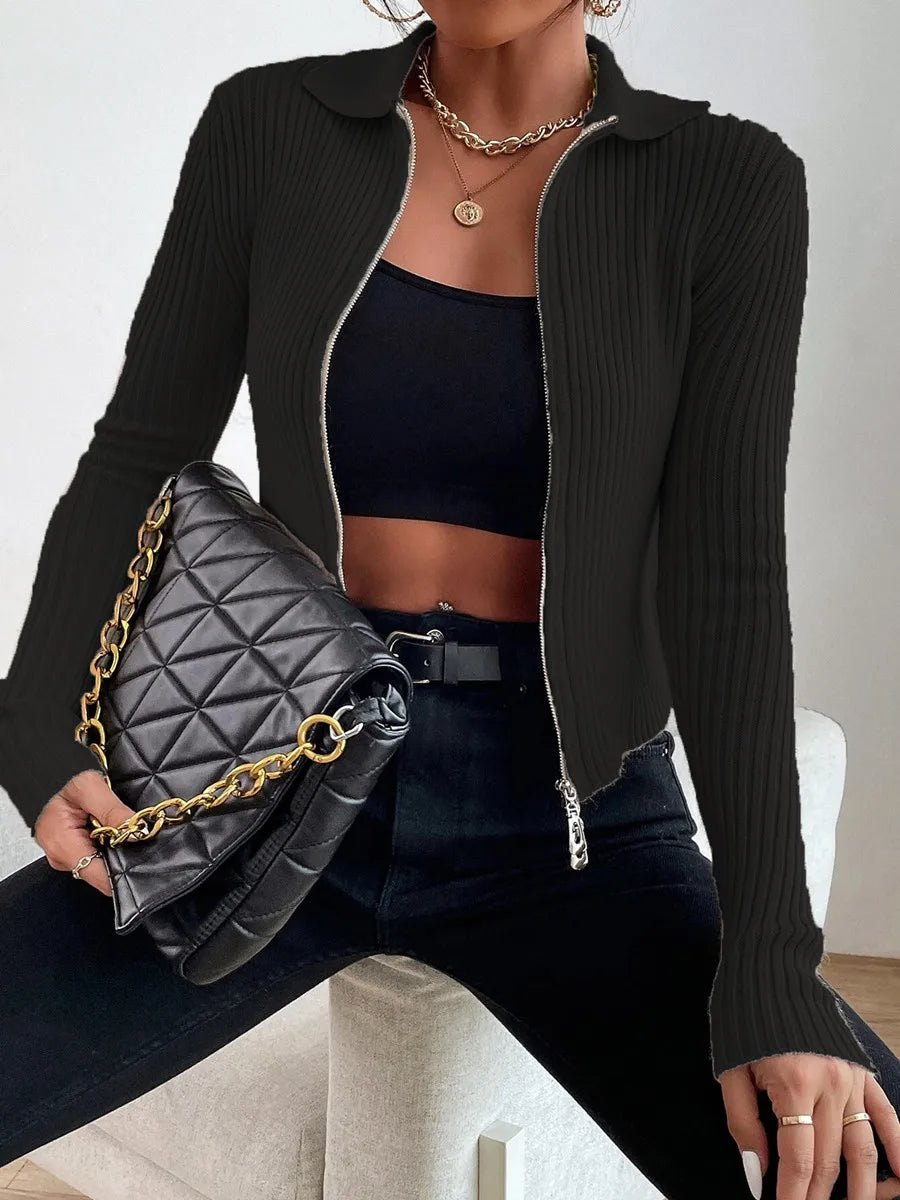 ZipMuse Ribbed Crop Cardigan