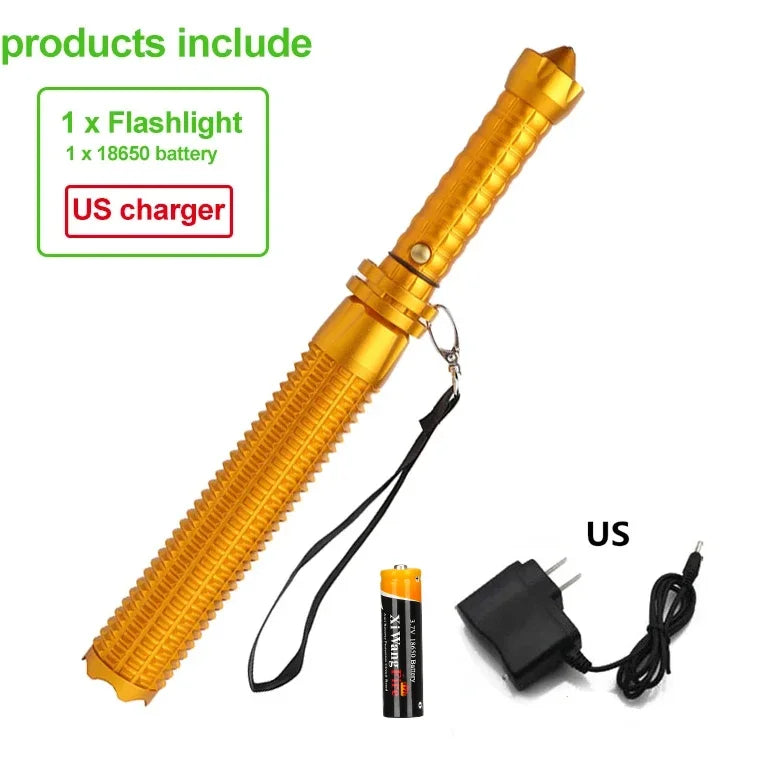 Super Bright Tactical Baseball Bat LED Flashlight - Focusable Zoomable Self-Defense Mace Light & Emergency Torch