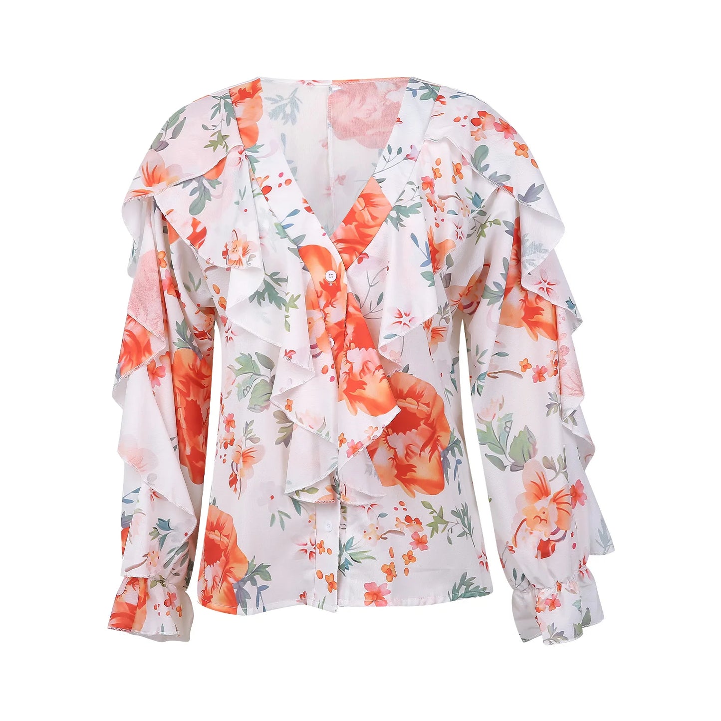 ChiffonVee Print Blouse