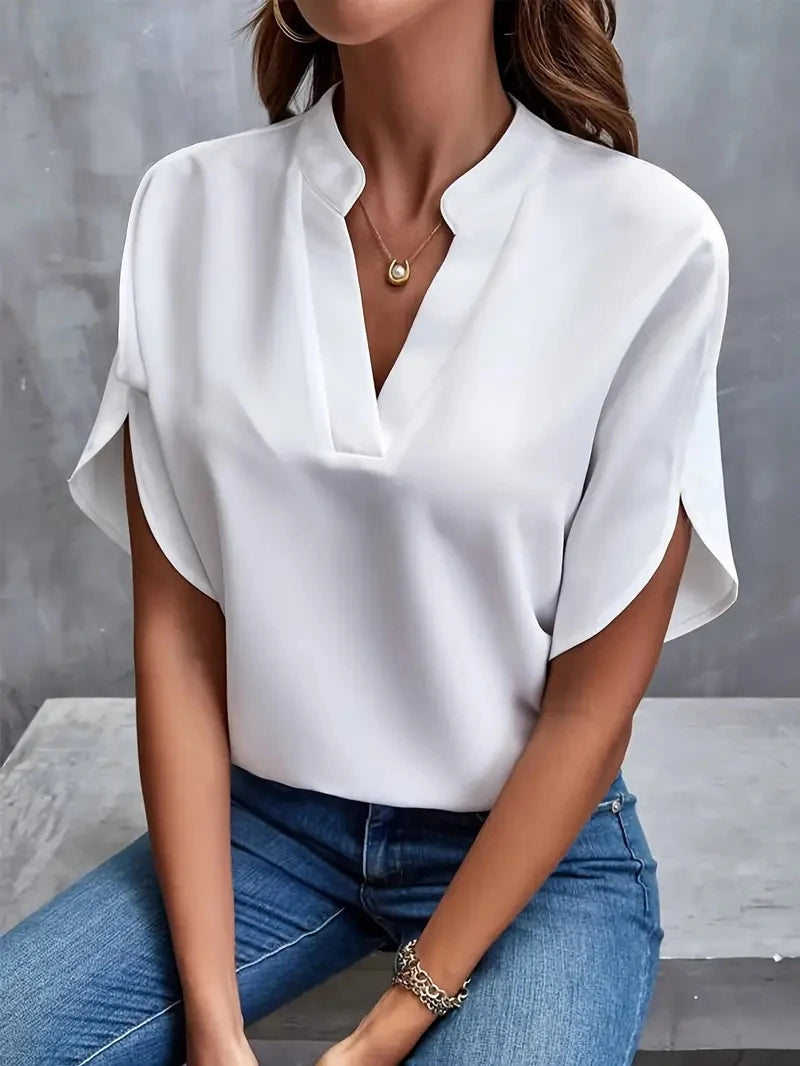 Elegant Chiffon V-Neck Blouse – Women's Loose Long-Sleeve Tunic for Spring & Summer