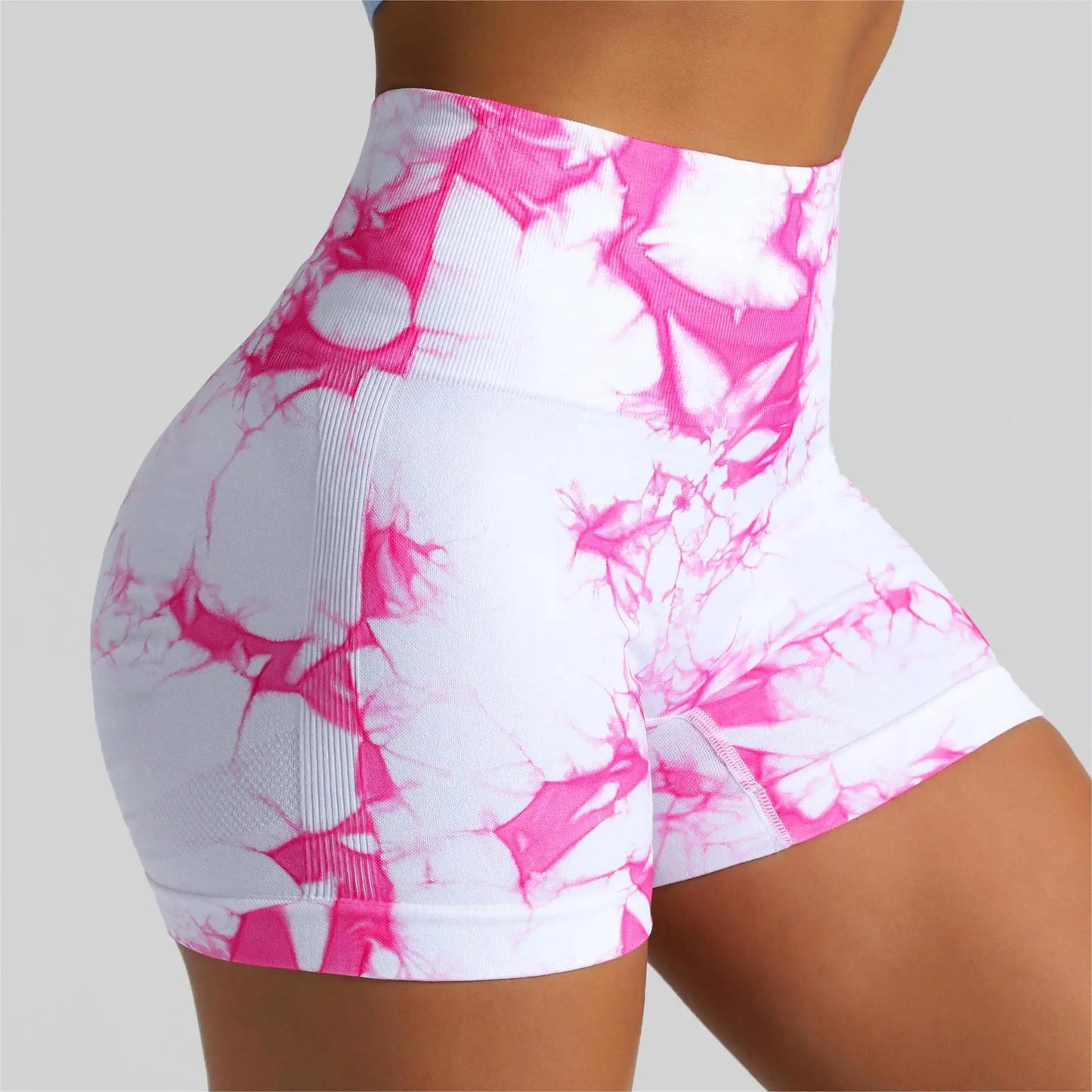 Seamless Tie-Dye High-Waist Shorts – Women's Push-Up Tummy Control Gym & Yoga Shorts