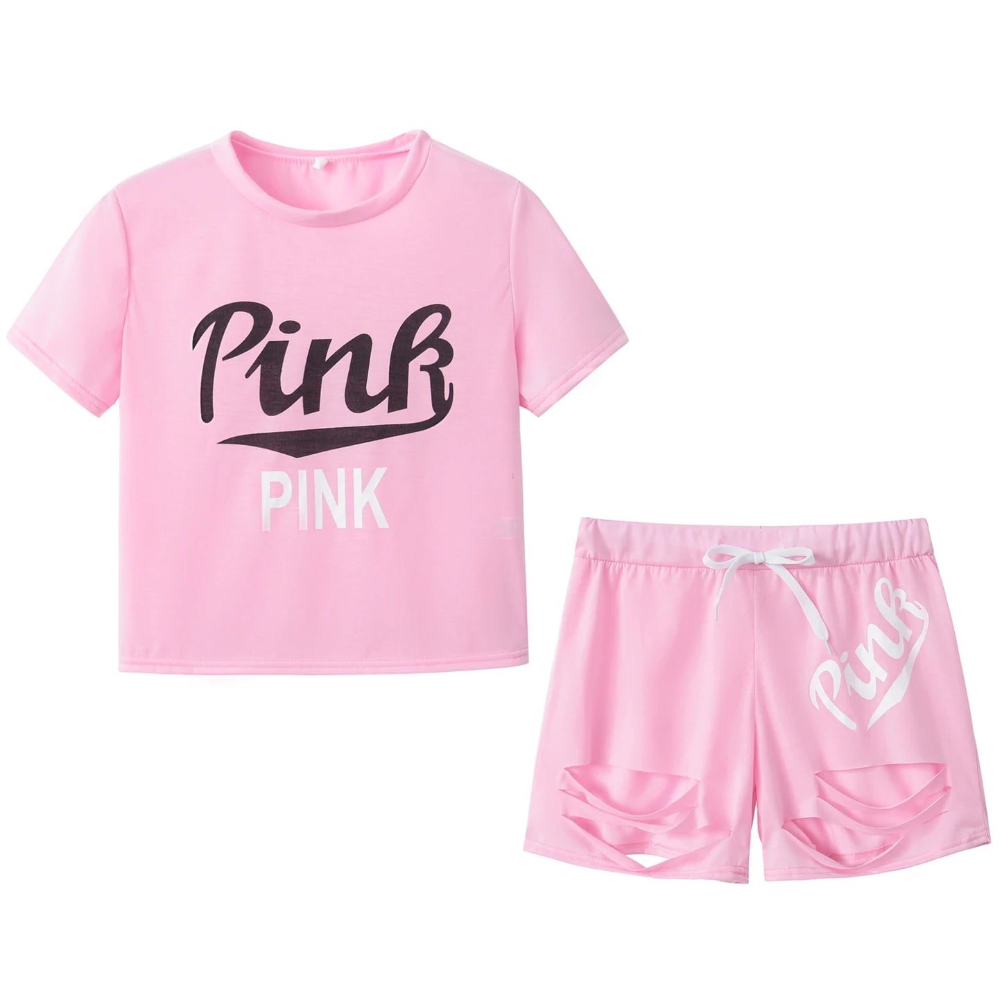 Hot Selling European & American Women's Summer Pink Letter Print Shorts Set