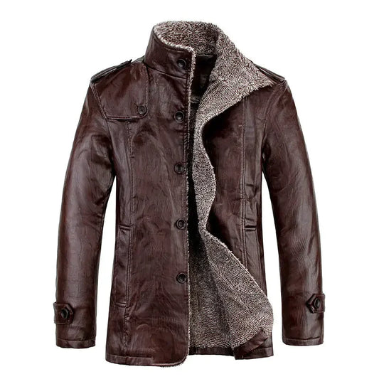 Men’s Windproof PU Leather Jacket — Warm Fleece Motorcycle Coat